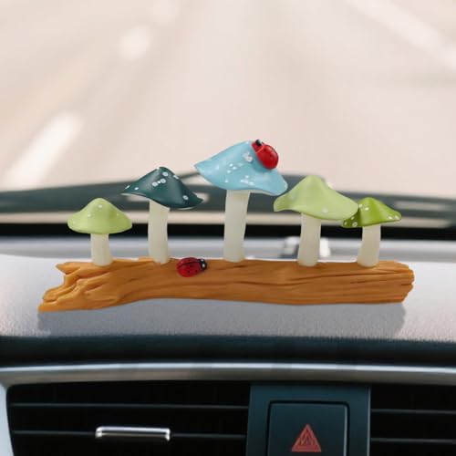 Cute Mushroom Car Dashboard Decoration, Resin Cartoon Plant Auto Center Console Ornament, Funny Vehicle Interior Decorative Accessory for Car Home Office Desk (Green) - color: Green