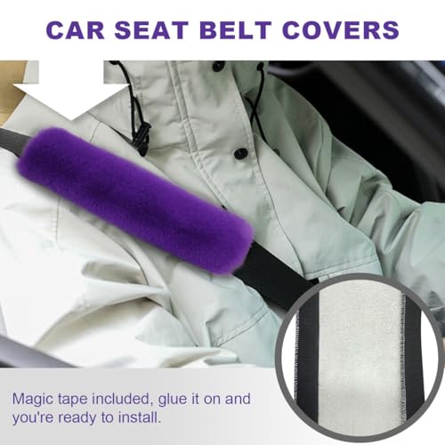 5PCS Fluffy Car Steering Wheel Cover Set, Includes Faux Fur Gear Shift Cover & Handbrake Cover & Steering Wheel Protector & 2 Seat Belt Shoulder Pads, Winter Fuzzy Warm Car Accessories (Violet) - color: Violet