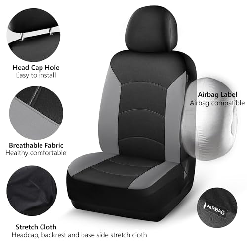 HChengkikz Car Seat Covers Full Set, Waterproof Neoprene Car Seat Covers, Airbag Compatible, Universal Fit for Most Sedans, SUVs, Trucks (Black + LightGray) - color: Black Lightgray, size: Full Set
