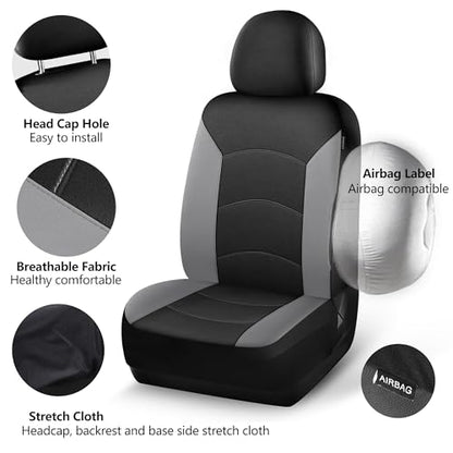 HChengkikz Car Seat Covers Full Set, Waterproof Neoprene Car Seat Covers, Airbag Compatible, Universal Fit for Most Sedans, SUVs, Trucks (Black + LightGray) - color: Black Lightgray, size: Full Set