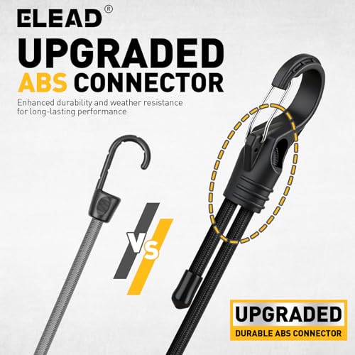Bungee Cord Roll with 40-Piece Adjustable Hooks, 1/3" x 65ft Heavy Duty Outdoor Bungee Cords, Marine Grade Black Super Elastic Cord with Carabiner Hooks for Cargo, Camping, Bike Racks, Tents