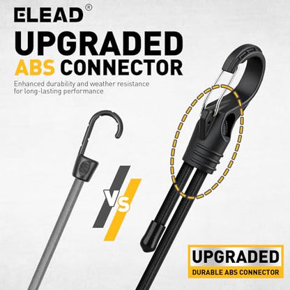 Bungee Cord Roll with 40-Piece Adjustable Hooks, 1/3" x 65ft Heavy Duty Outdoor Bungee Cords, Marine Grade Black Super Elastic Cord with Carabiner Hooks for Cargo, Camping, Bike Racks, Tents