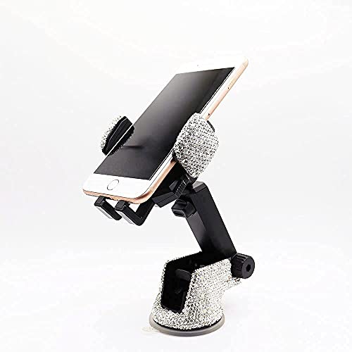 Bling Car Phone Mount Holder,Shiny Crystal Rhinestone Phone Stand for Women and Girls, Car Accessories for Windshield Dashboard,Compatible with Most Cellphones (White) - color: white