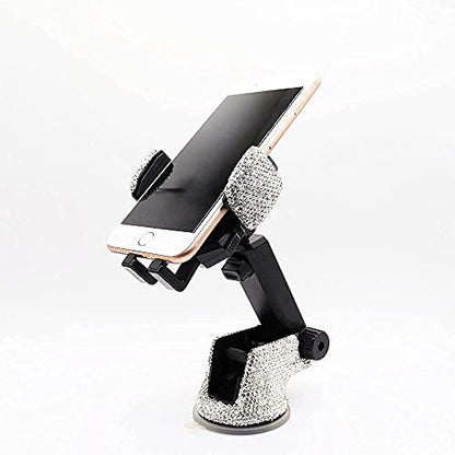 Bling Car Phone Mount Holder,Shiny Crystal Rhinestone Phone Stand for Women and Girls, Car Accessories for Windshield Dashboard,Compatible with Most Cellphones (White) - color: white