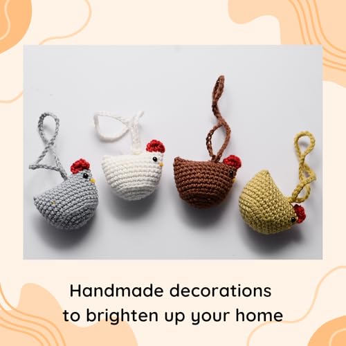 Handmade Crochet Chicken Keychain Set of 4 - Chicken Christmas Ornaments, Funny Stuffed Animal Bag Charm, Car Mirror Ornament, Cute Farmhouse Decor, Gift for Chicken Lovers, Mothers day - color: Color 3
