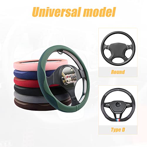 Car Steering Wheel Cover, Microfiber Breathable Ice Silk Leather Steering Wheel Cover Soft Anti-Slip Safety, 15inch Four Season Universal Fits for Most Truck,SUV,Cars (Red) - color: Red