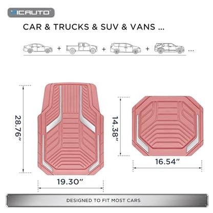 PIC AUTO Heavy Duty Pink Rubber Floor Mats, Silver Aluminum Film Car Mats Set, Front and Rear Car Mats with Anti-Slip Backing, All Weather Protection, Trim-to-Fit for Automotive SUV, Sedan, Van - color: All Pink