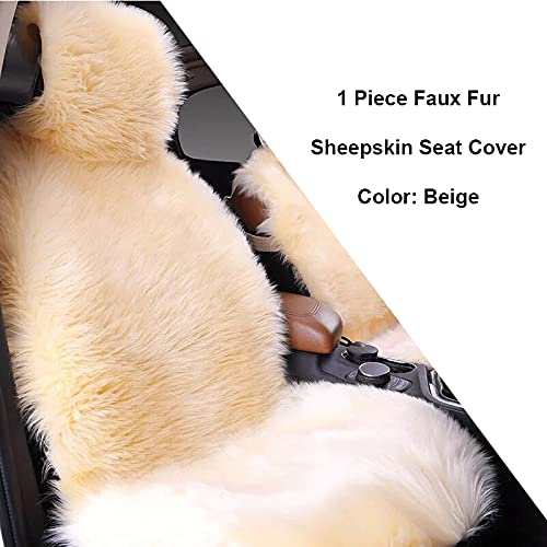 Maples 1 PC Fuzzy Faux Sheepskin Wool Fur Car Seat Cover for Auto SUV Trucks Universal Fit, Soft Plush Synthetic Wool Buck Fur Fluffy Car Seat Cushions(Beige) - color: Beige