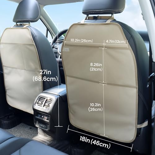 Viaviat Car Seat Protector Large Kick Mat 2 Pack Durable Water Resistant Auto Seat Back Covers with 2 Mesh Pockets Protection Against Dust Mud Scratches (Beige-A, 2-Pack) - color: Beige-A