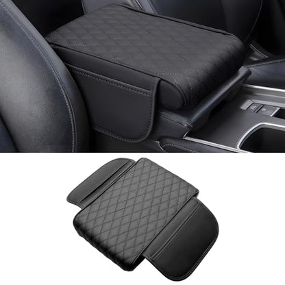 Car Center Console Armrest Pillow with 2 Storage Pockets, Memory Foam Car Armrest Cushion, Leather Car Center Console Cover for Most Vehicle (Black-Upgraded Thickened) - color: Black-Upgraded Thickened