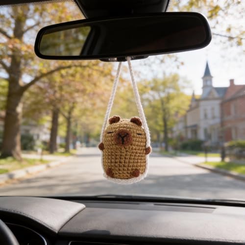 Swinging Capybara Car Charm, 2026 New Capybara Gifts Rearview Mirror Accessory Swinging Ornament, Cute Mirror Aesthetic Decor Hanging Pendant Accessories Things, Car Dashboard Decorations