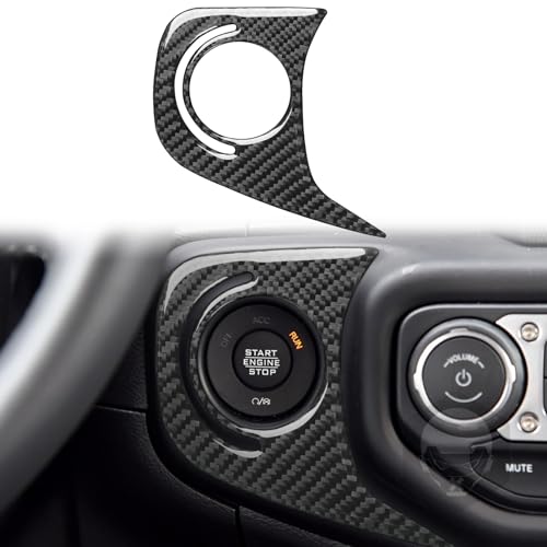 Carbon Fiber Car Accessories Engine Start Stop Button Cover, Car Stickers Interior Decor, Car Ignition Switch Cover, Compatible with Jeep Wrangler JL JLU Gladiator JT 2018-2024 - color: Black 10