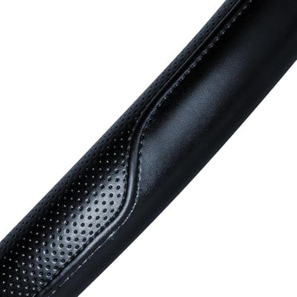 Haokay Heavy Duty Pure Cowhide Steering Wheel Cover, Genuine Leather Steering Cover with 15 Inches Universal Fit - color: BLACK-5