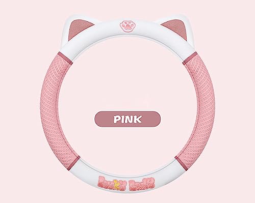 Women's Cartoon Steering Wheel Cover Comfortable, Breathable, Non-Slip All-Season Car Accessory Universal 15-inch Fit Suitable for Sedans, Pickup Trucks, and SUVs - color: Pink