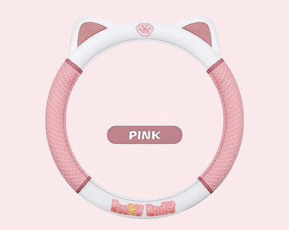 Women's Cartoon Steering Wheel Cover Comfortable, Breathable, Non-Slip All-Season Car Accessory Universal 15-inch Fit Suitable for Sedans, Pickup Trucks, and SUVs - color: Pink