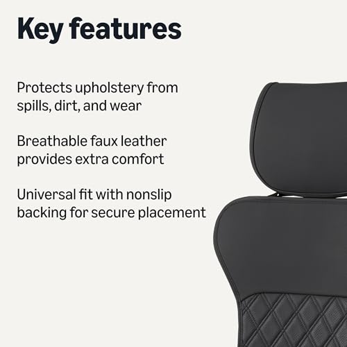 Amazon Basics Front Car Seat Covers, Universal Seat Protectors, Breathable Faux Leather, 2-Pack - size: Without top
