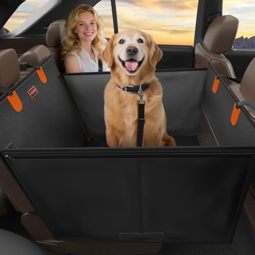 Large Dog Car Seat, Upgraded PU Leather Back Seat Extender with Hard Bottom, Waterproof Pet Car Seat Cover for Medium Sized Dog, Pet Hammock for Cars, SUVs, Trucks - color: Black, size: L