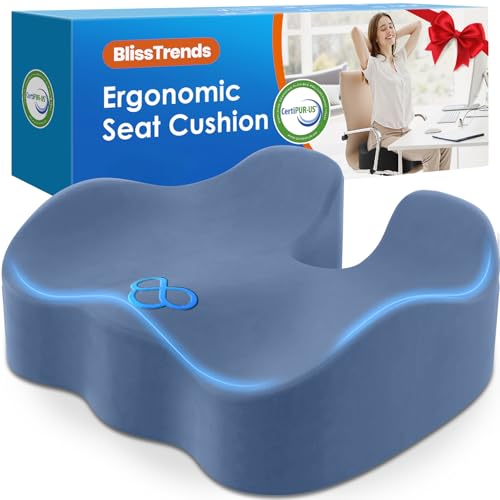 BlissTrends Seat Cushion,5.2in Thick Memory Foam Cushions for Office Chair, Car Seat, Airplane, Relieving Pressure Tailbone Sciatica Back Pain for Long Sitting Office Workers, Car Drivers LightBlue - color: Light Blue, size: X-Large