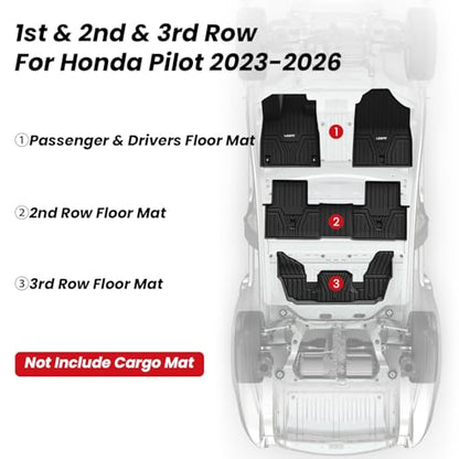 LASFIT Floor Mats for Honda Pilot 2023 2024 2025 2026 (7&8 Seats), All Weather Custom Fit TPE Odorless Anti-Slip Floor Liner 1st & 2nd & 3rd Row, Black - size: 7）For Honda Pilot | 2023-2026 | 1st & 2nd & 3rd