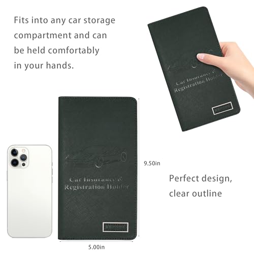 Premium Car Registration & Insurance Card Holder with Magnetic Closure & Clear Pockets, Glove Box Organizer for Documents, Driver's License (Green) - color: Dark Green