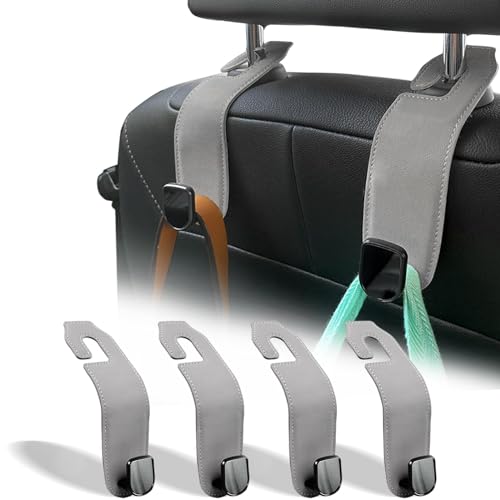 Car Seat Headrest Hook, 4 Pack Leather Car Purses and Bags Hooks Holder Hanger for Groceries Organization Accessories, Gray - color: Gray, size: 4 Pack