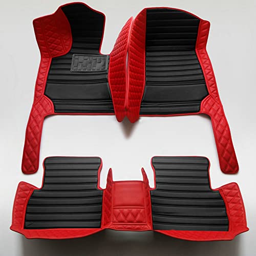 Custom Personalized Car Floor Mats - Luxury Full Coverage All Weather Cars Mats, Anti-Slip Leather Car Mat Set, Custom Floor Mats Fit for 99% of Cars, SUVs & Trucks (Red+Black, D-Diamond+Strip) - color: Red with Black, size: D-Diamond+Strip