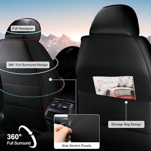 Full Set 5 Seats Custom Fit Faux Leather Seat Covers for Nissan Frontier 2007-2026, Airbag Compatible, Black & Dark Gray - color: #073 Black&Grey, size: 5 Seats