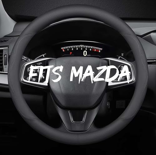 Leather Car Steering Wheel Cover, Breathable Laser-Perforated, Pure Black Double Lines, Rich Texture, 14.5-15 Inch for Mazda - color: Pure black dual lines, size: For Mazda