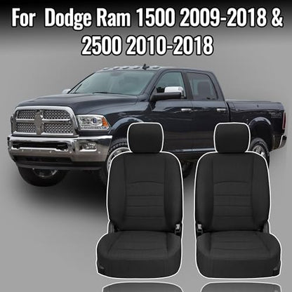 Front Heavy-Duty High-Density Composite Fabric Seat Covers for Dodge Ram 1500 (2009-2018) & 2500 (2010-2018), Waterproof & Foam Padded, Easy to Install & Clean - Black - size: Front