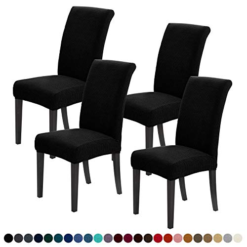 Joccun Chair Covers for Dining Room Set of 4,Dining Chair Slipcovers Stretch Dining Room Chair Covers Seat Protector,Washable Parsons Chair Cover for Home,Hotel,Banquet(Black,4 Pack) - color: Black, size: 4 Pack