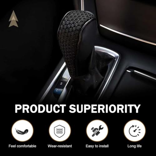 Car Gear Shift Cover, Leather Breathable Car Gear Shift Knob Cover, Waterproof Anti-Slip Shifter Shifting Knob Handle Stick Protector, Universal Auto Interior Decor for Sedan SUV Truck(Black)