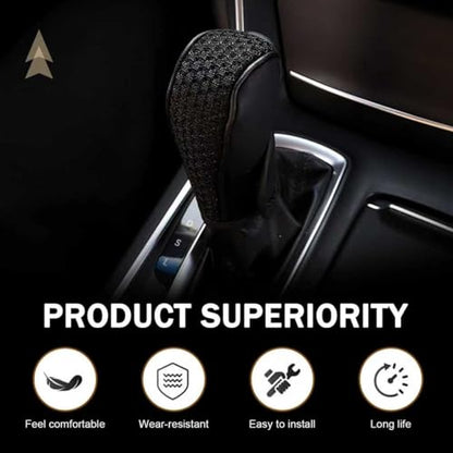 Car Gear Shift Cover, Leather Breathable Car Gear Shift Knob Cover, Waterproof Anti-Slip Shifter Shifting Knob Handle Stick Protector, Universal Auto Interior Decor for Sedan SUV Truck(Black)