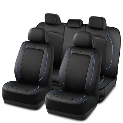 PIC AUTO Car Seat Cover, Pinping Leather and Mesh Seat Cover for Cars, Stylish Two-Tone Design Full Set Seat Covers, Breathable, Universal Fit,Comfortable and Durable SUVs, and Trucks(Blue) - color: Blue, size: Full Set