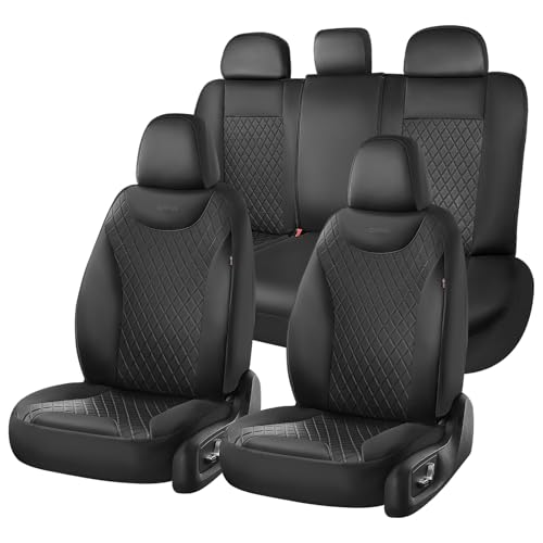 Coverado Seat Covers Full Set, 5 Seat Black Car Seat Covers, Leather Car Seat Protectors, Automotive Front and Back Seat Covers, Waterproof Car Seat Cushions Universal Fit for Most Sedan, SUV, Truck