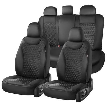 Coverado Seat Covers Full Set, 5 Seat Black Car Seat Covers, Leather Car Seat Protectors, Automotive Front and Back Seat Covers, Waterproof Car Seat Cushions Universal Fit for Most Sedan, SUV, Truck