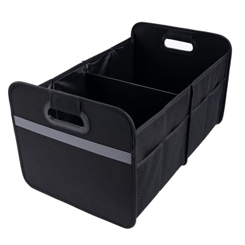 Trunk Organizer for car, Foldable Cargo storage, Black 55L, for SUV Car Truck, 600D Waterproof Oxford Polyester, 2 Compartments With Handle, Car seat storage box