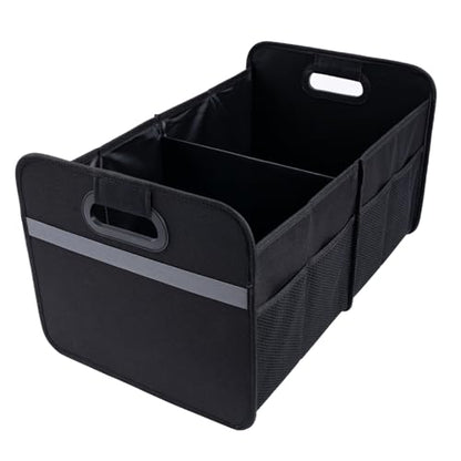 Trunk Organizer for car, Foldable Cargo storage, Black 55L, for SUV Car Truck, 600D Waterproof Oxford Polyester, 2 Compartments With Handle, Car seat storage box