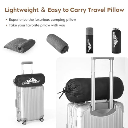 Small Shredded Memory Foam Pillow, Camping Pillow Travel Pillow - Compressible Medium Firm, Breathable Cover, Ideal Backpacking Hiking, Airplane and Car