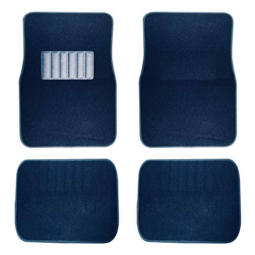 C.P.R. New Carpet Car Floor Mats 4 Pc Set for Cars Trucks SUVS with Heel Pad -Front and Rear Mats Universal Classic Matching Heel Pad (Blue)
