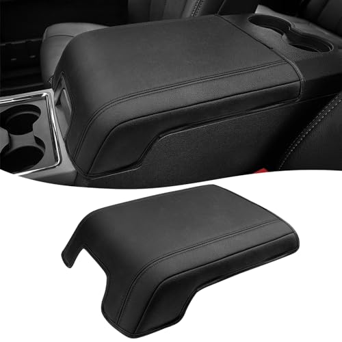 Center Console Armrest Cover for 2011-2016 Ford F250 F350 F450 Super Duty Accessories, Vinyl Leather Middle Armrest Cusion Protector, Anti-Scratch, Bucket Seat Only, Black - size: Bucket Seat, 11-16 F250-F450, black stitch
