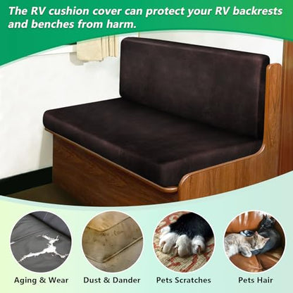 molasofa Leather Like RV Dinette Cushion Covers, RV Booth Seat Cover Stretchable Camper Cushion Couch Covers Washable Slipcovers for Camper Car Bench (1 Backrest Cover & 1 Bench Cover, Chocolate) - color: 02chocolate, size: 1 Bench Cover & 1 Backrest Cove