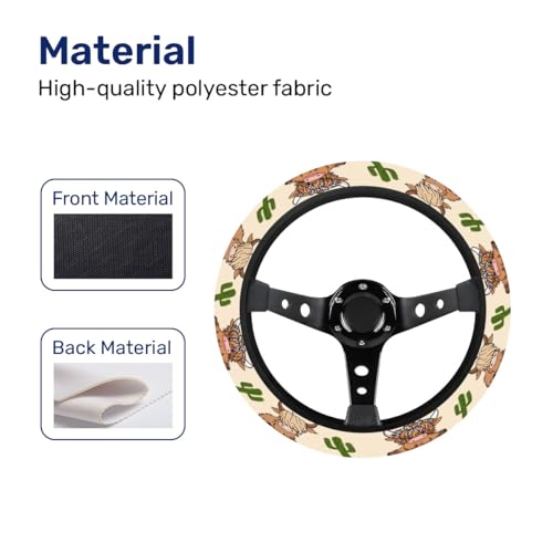 GENANY Cute Highland Cow Steering Wheel Cover, Non Slip Polyester Car Wheel Protector for Car SUV Truck, Universal 15 Inch - color: Cute Highland Cow