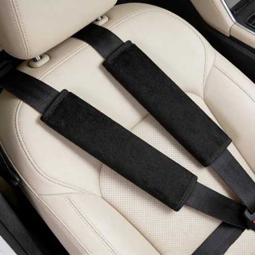 Soft Fuzzy Plush Seat Belt Covers - 2 Pack, Seat Belt Pads to Neck & Shoulder Comfort from Rubbing & Irritation, Universal Fit for Car, Truck, SUV, Airplane, Backpack Straps - color: J-001-Black