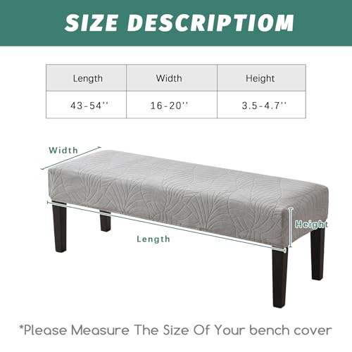 FUANGUI Waterproof Bench Cover, Stretch Jacquard Dining Bench Cover for bedrooms, Living Rooms, Kitchens, Protector Chair Bench Piano Bench Seat covers Stool Slipcover Removable, Washable - Light Grey - color: Jacquard Light Grey