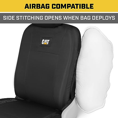 CAT DuraDrive Car Front Seat Cover – (2) pc, Black Oxford, Heavy Duty Protection, Semi-Universal Fit – Durable Water-Resistant Auto Seat Protector for Truck, SUV, Sedan – Easy Install & Washable