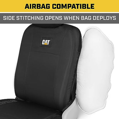 CAT DuraDrive Car Front Seat Cover – (2) pc, Black Oxford, Heavy Duty Protection, Semi-Universal Fit – Durable Water-Resistant Auto Seat Protector for Truck, SUV, Sedan – Easy Install & Washable