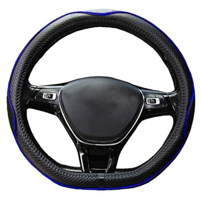 Mayco Bell Flat Bottom Steering Wheel Cover Anti-Slip,Safety,Soft,Breathable,Durable,Full Surround,Comfortable Grip Microfiber Leather (D Shape, Black Dark Blue) - color: Black Dark Blue, size: D Shape
