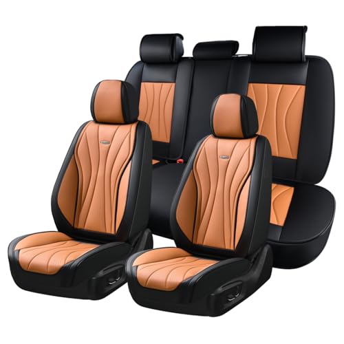 Coverado Leather Seat Cover for Cars, Front and Back Car Seat Protector, Waterproof Seat Covers Full Set, Luxury Car Seat Covers, Automotive Seat Cushions Universal Fit for Most Cars (Black&Brown) - color: Black&Brown, size: FullSet
