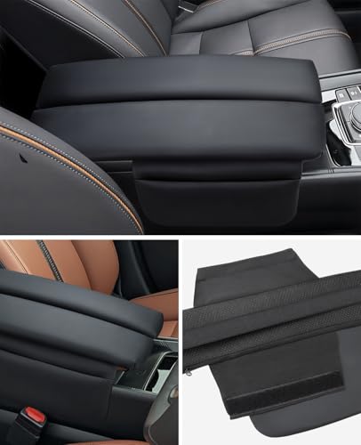 INTGET Center Console Cover for Mazda CX5 Accessories 2026/CX50 CX-50 2023 2024 2025 2026 Car Interior Leather Armrest Arm Rest Lid Cushion Pad Protector (2023+, Black Stitches) - size: Black Stitches
