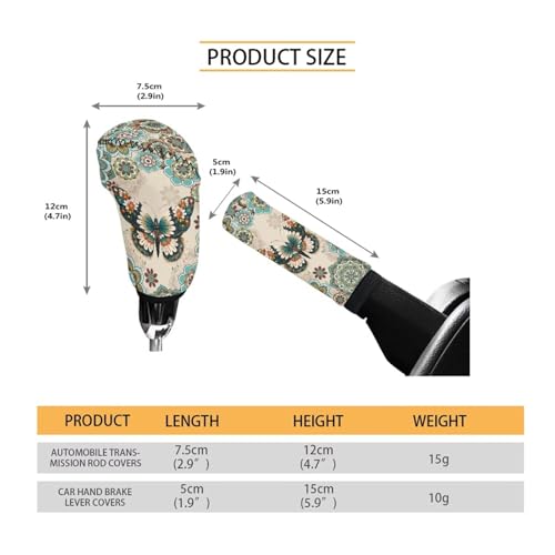 Bulopur Car Shifter Gear Hand Brake Trim Cover Set for Most Cars Van SUV Sedan Truck Auto Accessories - color: Boho Floral Butterfly